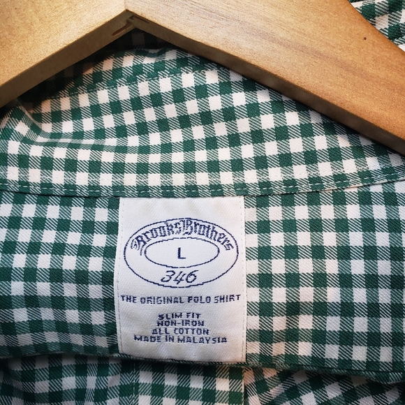 BROOKS BROTHERS / MENS DRESS SHIRT / CHECKERED GREEN & WHITE - Picture 5 of 5